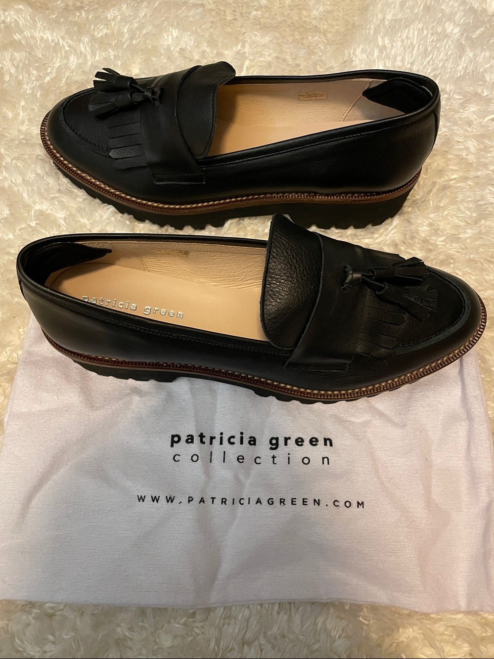 Patricia Green Black Loafers Tassel Leather Spain Corporate Goth Luxury NWOT 8US - Picture 5 of 6